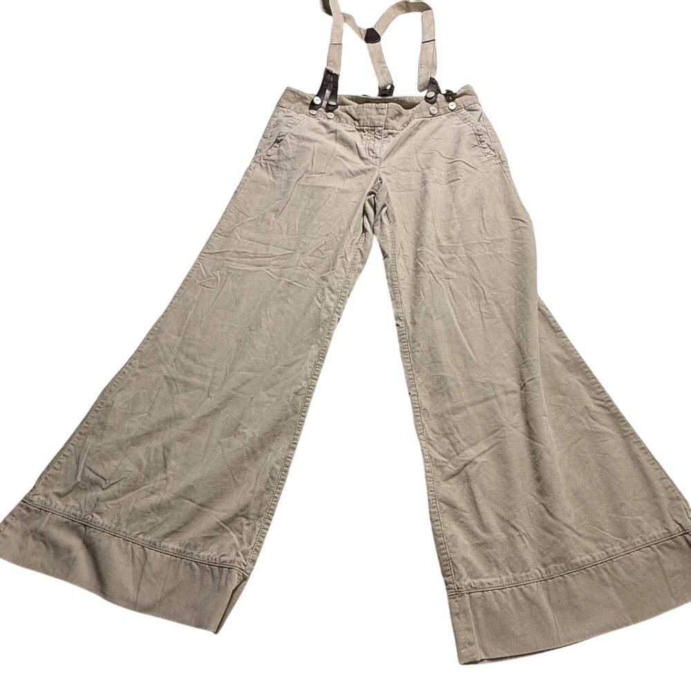 Ann Taylor Loft Corduroy Wide Leg Suspender Pants Womens 12 Tan Marisa Khaki